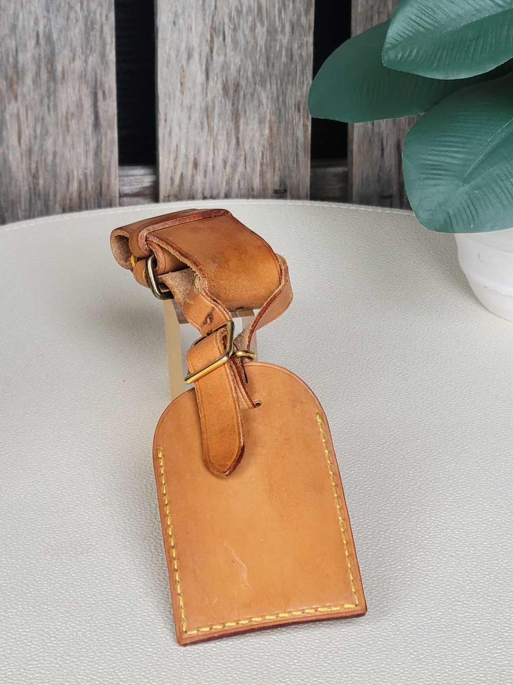 Louis Vuitton Luggage ID Tag & Handle Strap Yellow Stitching and Brass Buckle - Picture 7 of 14